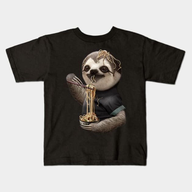 SLOTH EATING NOODLE Kids T-Shirt by ADAMLAWLESS